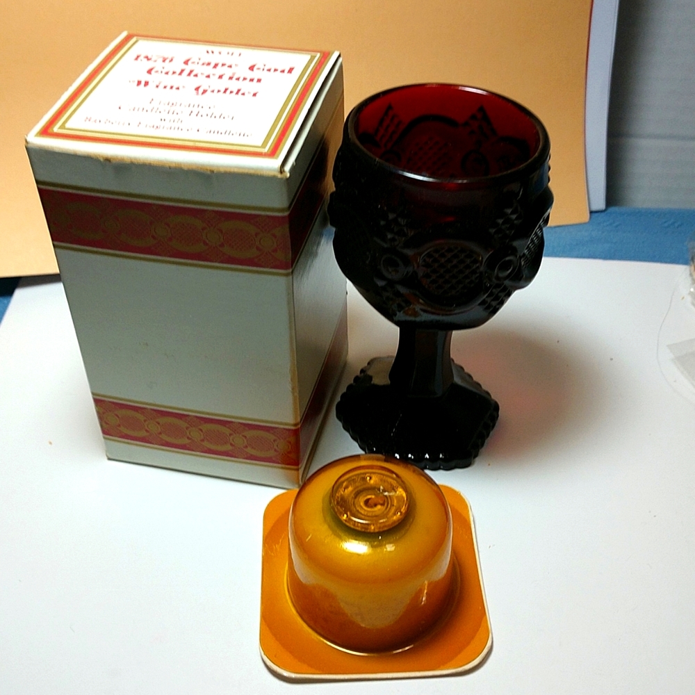 Vtg AVON Ruby Red 1876 Cape Cod Pattern Footed Wine Goblet-In Box w/Candle